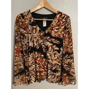 Coco Bianco Blouse Womens Small Multicolor Floral Flare Sleeve Peplum Boho Y2K